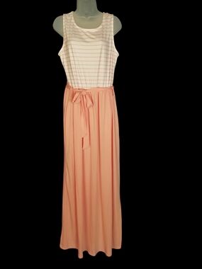 Striped White & Peach Tie-Waist Maxi Dress